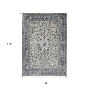 HomeRoots 5' Elegant Ivory, Blue & Gray Oriental Area Rug - Durable, Timeless Design for Any Space 8' X 10' 532349