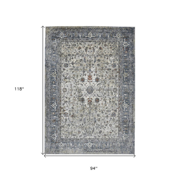 HomeRoots 5' Elegant Ivory, Blue & Gray Oriental Area Rug - Durable, Timeless Design for Any Space 8' X 10' 532349