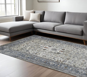 HomeRoots 5' Elegant Ivory, Blue & Gray Oriental Area Rug - Durable, Timeless Design for Any Space 8' X 10' 532349