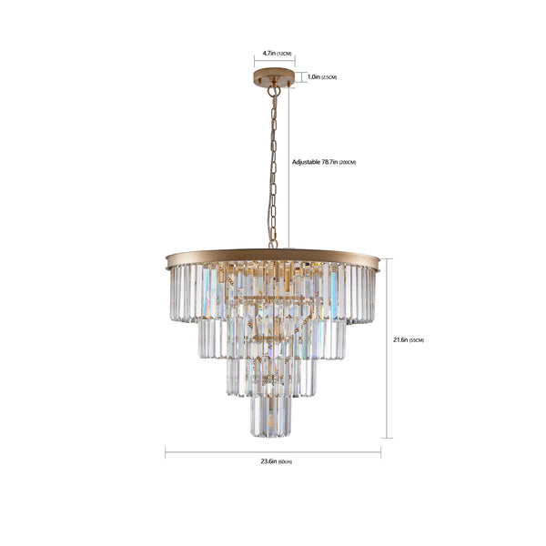 English Elm 24" Modern Crystal Chandelier 4-Tier K9 Crystals French Gold Ceiling Light for Dining Room W2312P368687