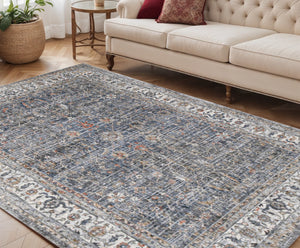 HomeRoots 5' Elegant Ivory, Blue & Gray Oriental Area Rug - Durable, Timeless Design for Any Space 5' X 8' 532353
