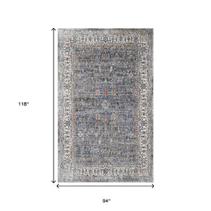 HomeRoots 5' Elegant Ivory, Blue & Gray Oriental Area Rug - Durable, Timeless Design for Any Space 8' X 10' 532354