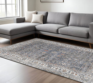 HomeRoots 5' Elegant Ivory, Blue & Gray Oriental Area Rug - Durable, Timeless Design for Any Space 8' X 10' 532354