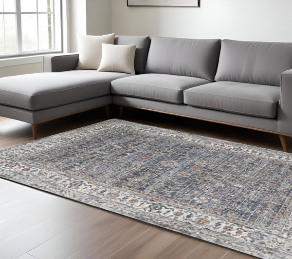 HomeRoots 5' Elegant Ivory, Blue & Gray Oriental Area Rug - Durable, Timeless Design for Any Space 8' X 10' 532354