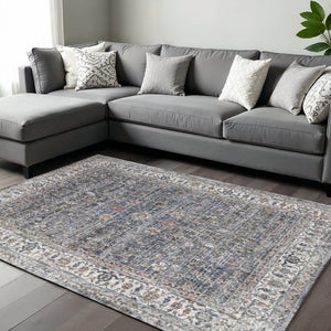 HomeRoots 5' Elegant Ivory, Blue & Gray Oriental Area Rug - Durable, Timeless Design for Any Space 10' X 13' 532355