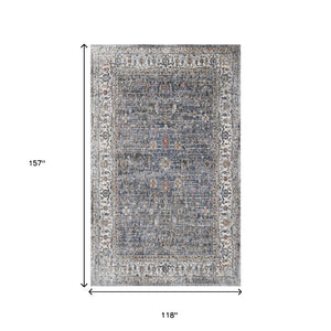 HomeRoots 5' Elegant Ivory, Blue & Gray Oriental Area Rug - Durable, Timeless Design for Any Space 10' X 13' 532355