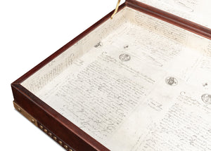 Sarreid Winchester Leather Box - Exquisite Handmade Wooden Design With Vintage "Old Letter" Paper Liner Brown  53236