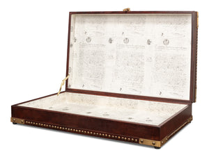 Sarreid Winchester Leather Box - Exquisite Handmade Wooden Design With Vintage "Old Letter" Paper Liner Brown  53236