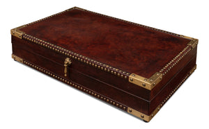 Sarreid Winchester Leather Box - Exquisite Handmade Wooden Design With Vintage "Old Letter" Paper Liner Brown  53236