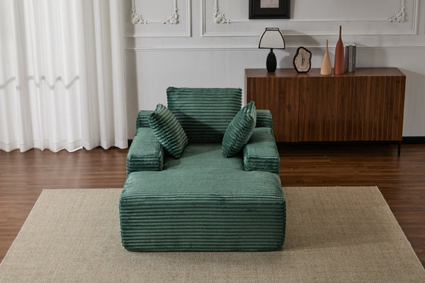 English Elm Oversized Chaise Lounge Chair Cozy Cloud Corduroy Plush Sleeper Daybed with Throw Pillows, Wide Armrest and No Assembly Green W3723P345159