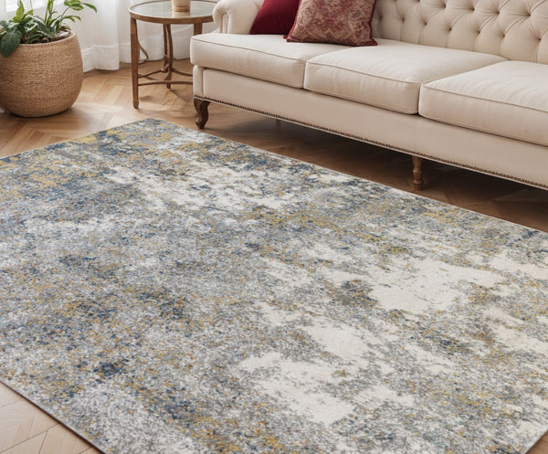 HomeRoots 9' Modern Ivory and Gray Abstract Area Rug - Stylish, Durable Design for Living and Dining Spaces 5' X 8' 532372
