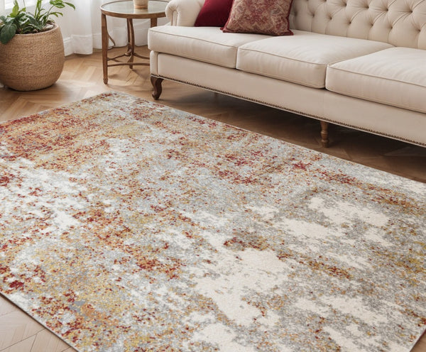 HomeRoots 9' Modern Ivory and Gray Abstract Area Rug - Stylish, Durable Design for Living and Dining Spaces 5' X 8' 532378