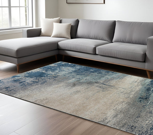 HomeRoots 9' Striking Dark Blue and Gray Abstract Area Rug for Modern Spaces - Soft, Durable, and Stylish Design 9' X 12' 532381