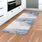 Homeroots 8' Dark Blue And Gray Abstract Power Loom Runner Rug  Polyester 532382