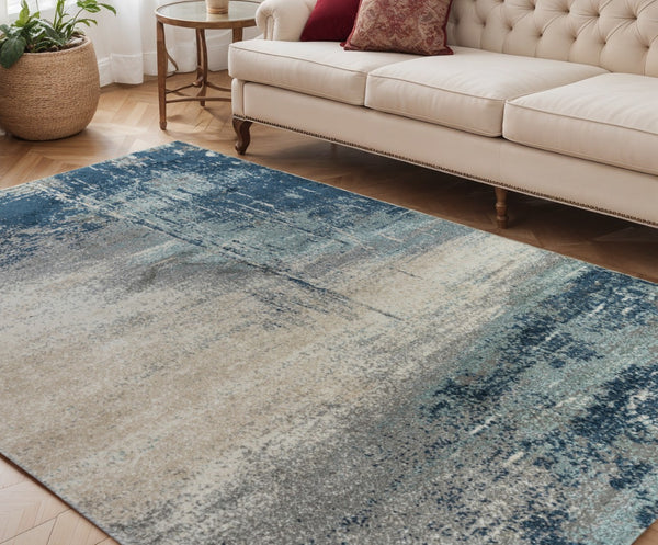 HomeRoots 9' Striking Dark Blue and Gray Abstract Area Rug for Modern Spaces - Soft, Durable, and Stylish Design 5' X 8' 532384