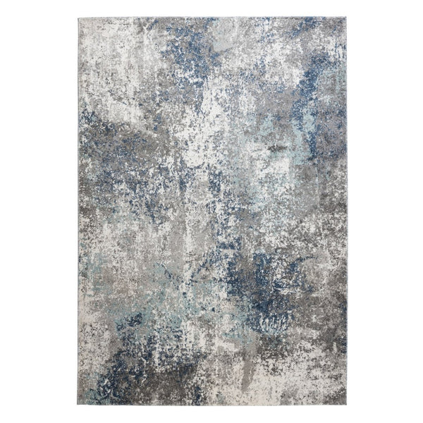 HomeRoots 9' Modern Abstract Area Rug in Ivory, Blue, and Gray - Soft, Durable, and Stylish for Any Room 5' X 8' 532396