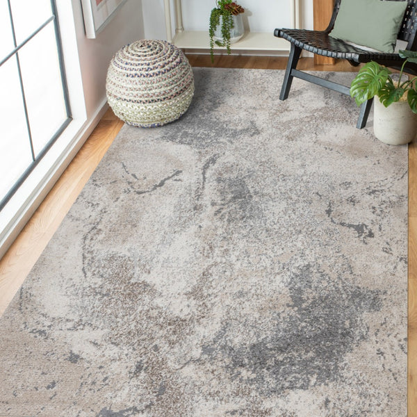 HomeRoots 9' Cream and Gray Abstract Area Rug - Power Loomed for Modern Elegance and Everyday Durability 5' X 8' 532402