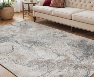 HomeRoots 9' Cream and Gray Abstract Area Rug - Power Loomed for Modern Elegance and Everyday Durability 5' X 8' 532402