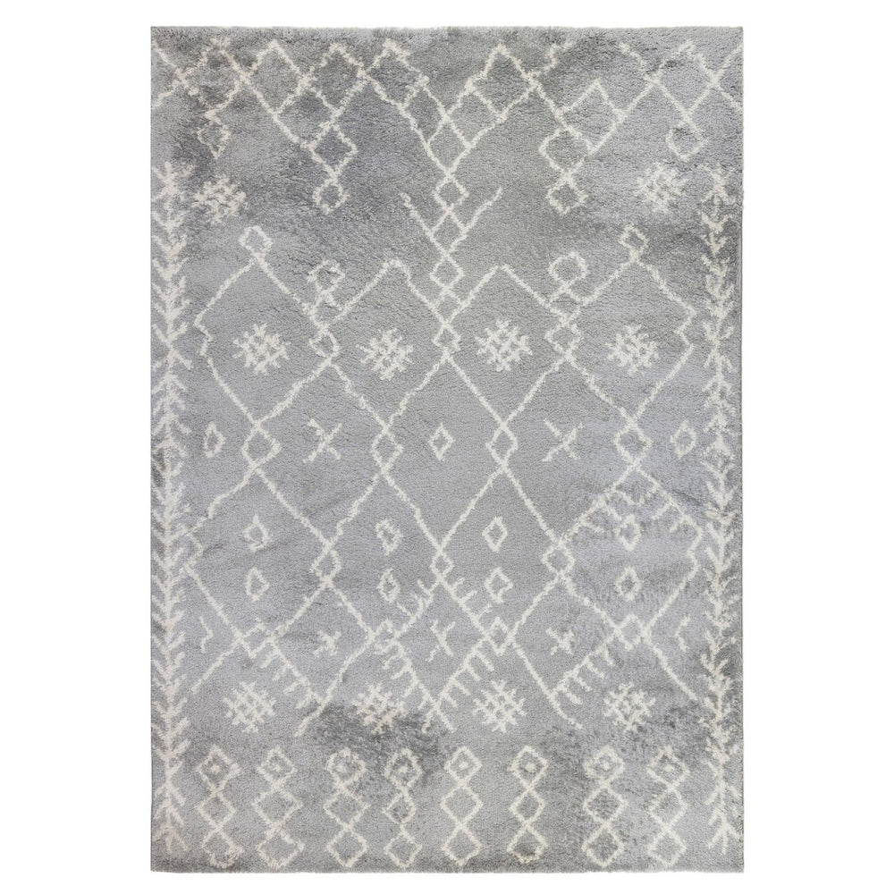 HomeRoots 7' Plush Gray and Ivory Geometric Shag Area Rug - Modern Comfort, Stain-Resistant, Stylish Decor 5' X 8' 532407