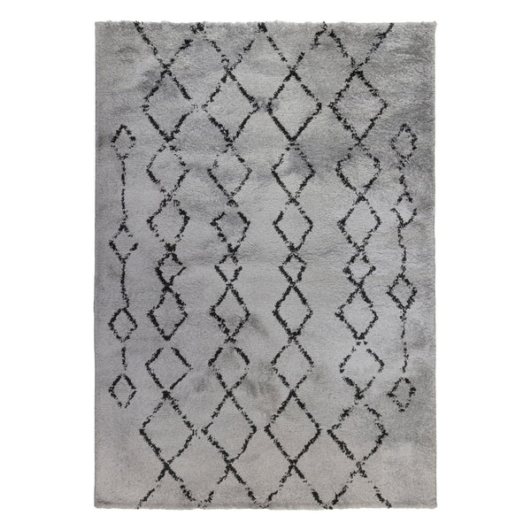 HomeRoots 7' Luxurious Black and Gray Geometric Shag Area Rug for Modern Spaces, Soft, Durable, Easy Care 5' X 8' 532411