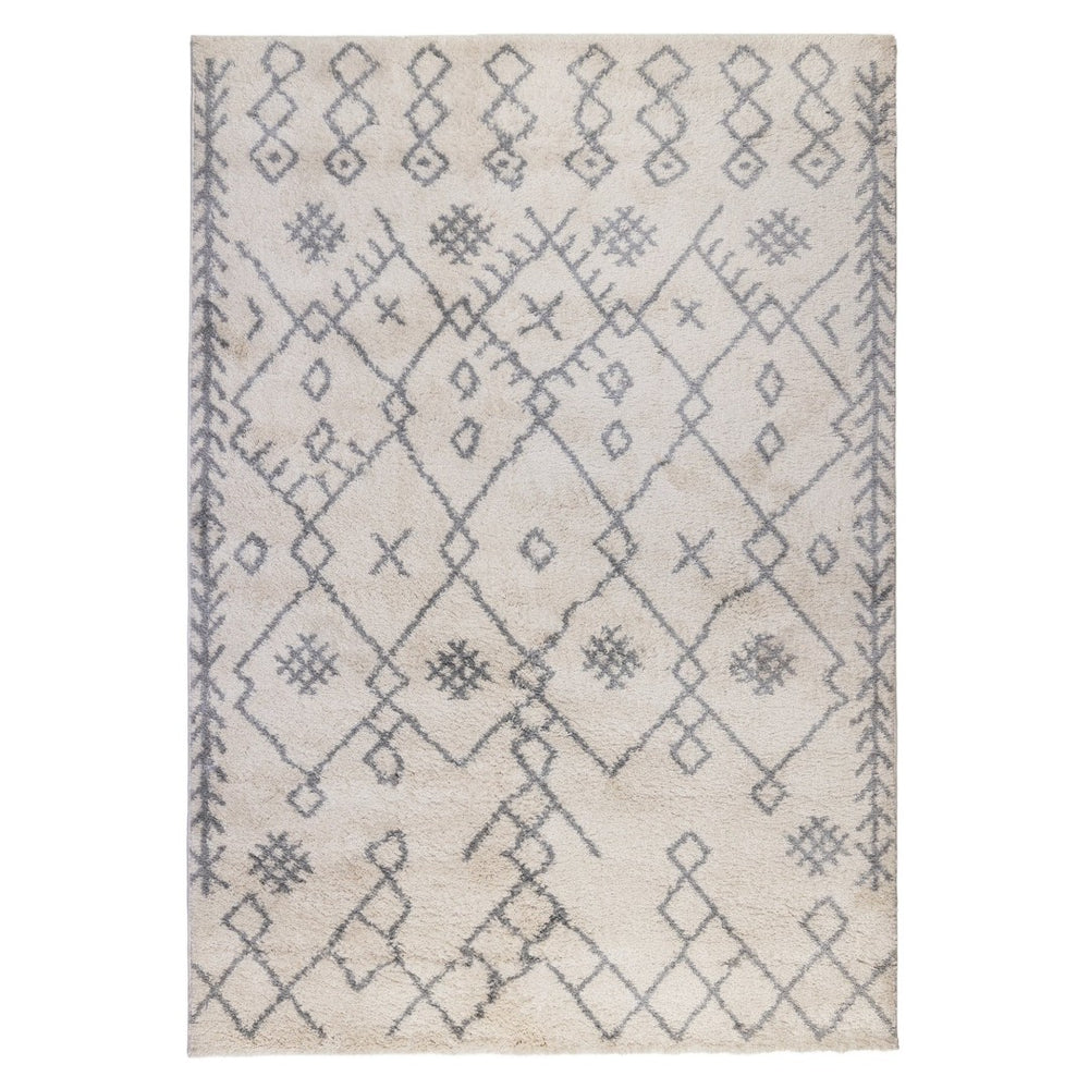 HomeRoots 7' Cozy Gray and Ivory Geometric Shag Area Rug for Modern Living Spaces – Soft, Durable, Chic Design 5' X 8' 532415