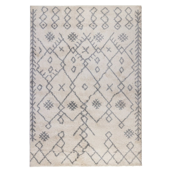 HomeRoots 7' Cozy Gray and Ivory Geometric Shag Area Rug for Modern Living Spaces – Soft, Durable, Chic Design 5' X 8' 532415