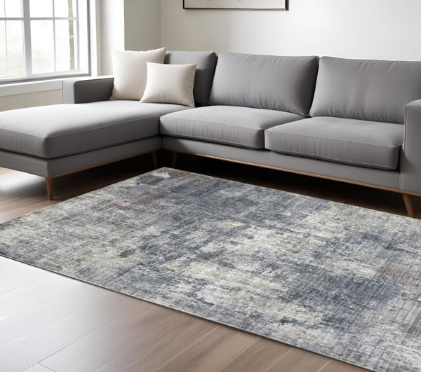 HomeRoots 5' Gray and Ivory Abstract Area Rug - Modern Power-Loomed Design for Cozy Living Spaces and Style 9' X 12' 532424