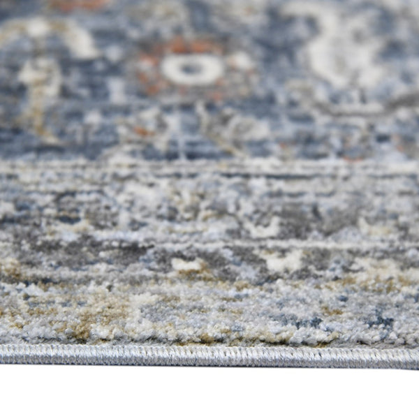 HomeRoots 5' Elegant Ivory, Blue & Gray Oriental Area Rug - Durable, Timeless Design for Any Space 9' X 12' 532429
