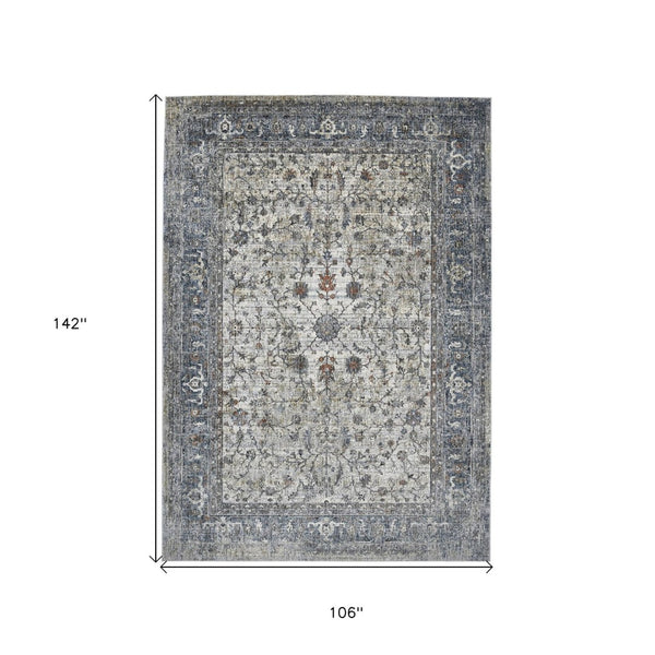 HomeRoots 5' Elegant Ivory, Blue & Gray Oriental Area Rug - Durable, Timeless Design for Any Space 9' X 12' 532429