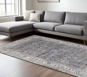 HomeRoots 5' Elegant Ivory, Blue & Gray Oriental Area Rug - Durable, Timeless Design for Any Space 9' X 12' 532430