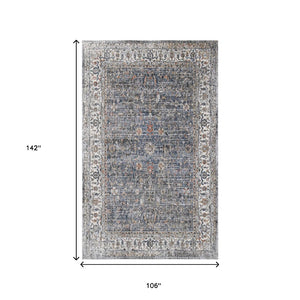 HomeRoots 5' Elegant Ivory, Blue & Gray Oriental Area Rug - Durable, Timeless Design for Any Space 9' X 12' 532430