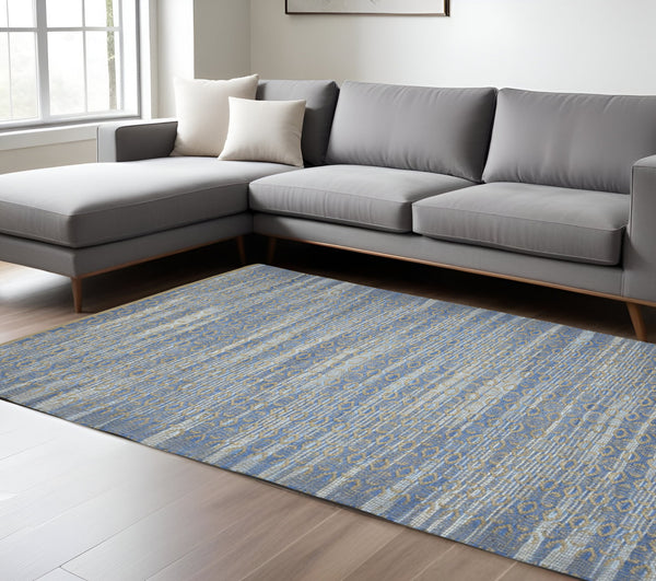 Homeroots 8' Handmade Tan Jute Geometric Flatweave Area Rug – Stylish, Premium Texture For Any Room Blue Jute 532442