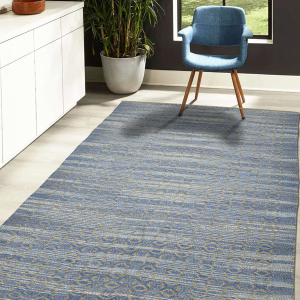 Homeroots 8' Handmade Tan Jute Geometric Flatweave Area Rug – Stylish, Premium Texture For Any Room Blue Jute 532442