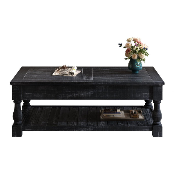English Elm Farmhouse Lift Top Coffee Table Solid Wood Two Tier Hidden Storage Living Room W1445P412360
