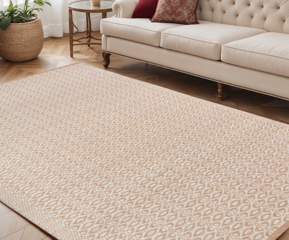 HomeRoots 5' Handmade Jute Geometric Area Rug in Rust and Tan - Stylish, Durable, Perfect for Any Room 5' X 8' 532457