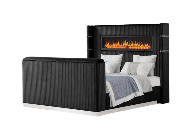 English Elm Lavish Modern 5-Piece Queen Bedroom Set With Fireplace Headboard & Tv Footboard For Luxurious Living B009S02112