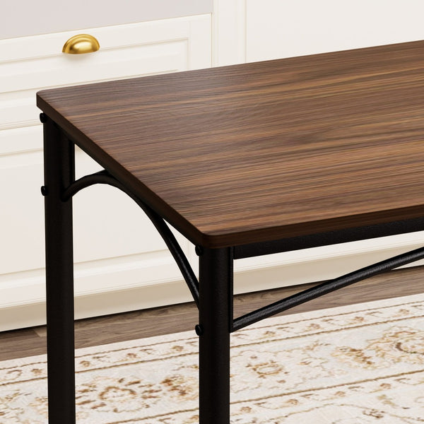 English Elm Dining Set for Four with Steel Frame Chairs and Particleboard Top Industrial Kitchen Walnut W1162P430310