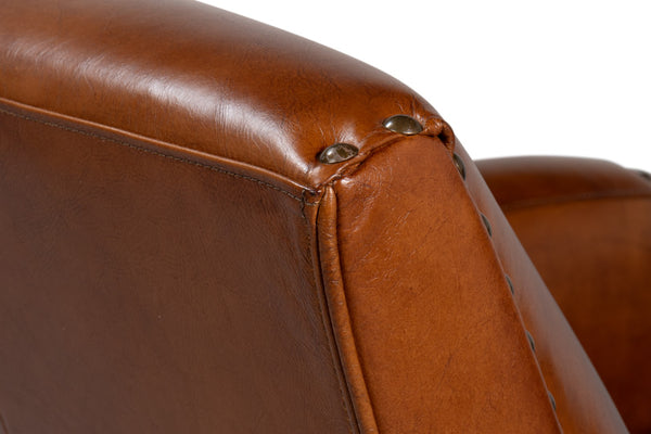 Sarreid Taft Chair - Luxurious Vintage Havana Leather With Dark Brown Hardwood Frame For Timeless Elegance Brown  53258