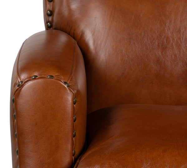 Sarreid Taft Chair - Luxurious Vintage Havana Leather With Dark Brown Hardwood Frame For Timeless Elegance Brown  53258