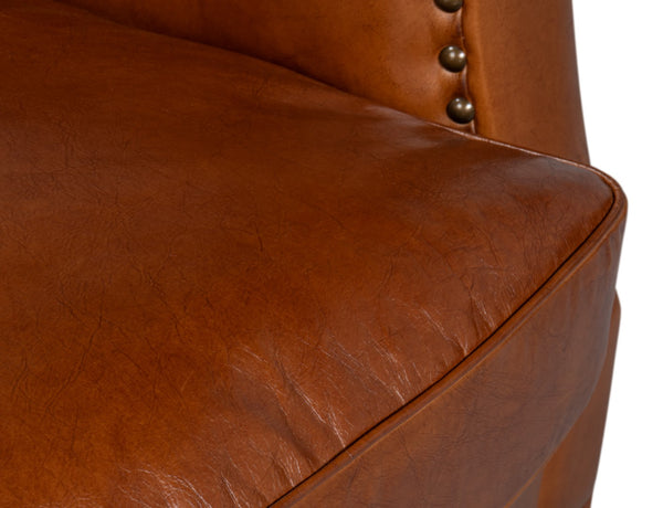 Sarreid Taft Chair - Luxurious Vintage Havana Leather With Dark Brown Hardwood Frame For Timeless Elegance Brown  53258