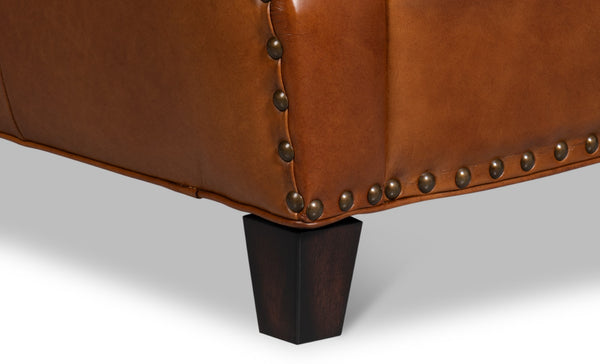 Sarreid Taft Chair - Luxurious Vintage Havana Leather With Dark Brown Hardwood Frame For Timeless Elegance Brown  53258