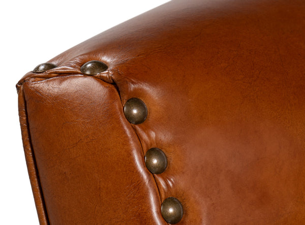 Sarreid Taft Chair - Luxurious Vintage Havana Leather With Dark Brown Hardwood Frame For Timeless Elegance Brown  53258