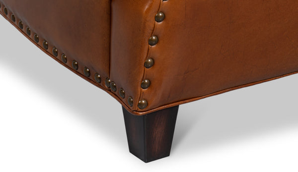 Sarreid Taft Chair - Luxurious Vintage Havana Leather With Dark Brown Hardwood Frame For Timeless Elegance Brown  53258