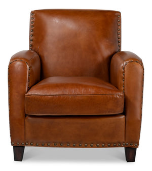 Sarreid Taft Chair - Luxurious Vintage Havana Leather With Dark Brown Hardwood Frame For Timeless Elegance Brown  53258