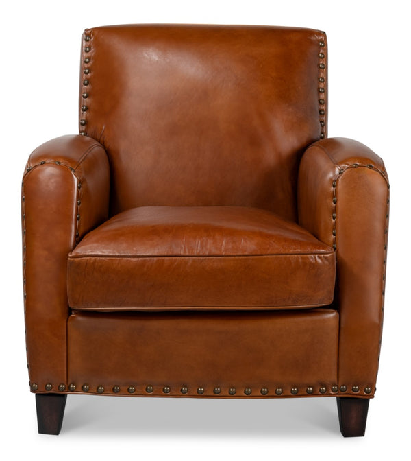 Sarreid Taft Chair - Luxurious Vintage Havana Leather With Dark Brown Hardwood Frame For Timeless Elegance Brown  53258