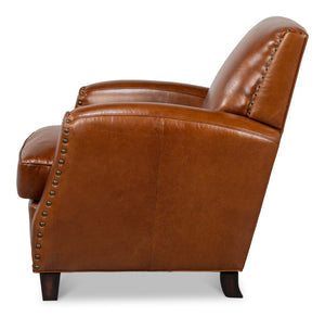 Sarreid Taft Chair - Luxurious Vintage Havana Leather With Dark Brown Hardwood Frame For Timeless Elegance Brown  53258