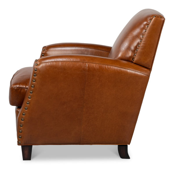 Sarreid Taft Chair - Luxurious Vintage Havana Leather With Dark Brown Hardwood Frame For Timeless Elegance Brown  53258