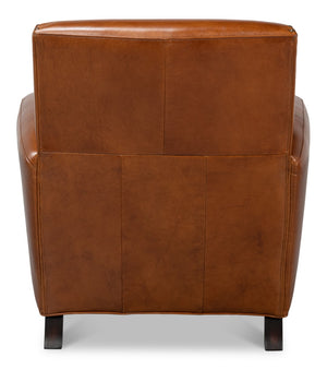 Sarreid Taft Chair - Luxurious Vintage Havana Leather With Dark Brown Hardwood Frame For Timeless Elegance Brown  53258