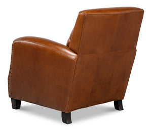 Sarreid Taft Chair - Luxurious Vintage Havana Leather With Dark Brown Hardwood Frame For Timeless Elegance Brown  53258
