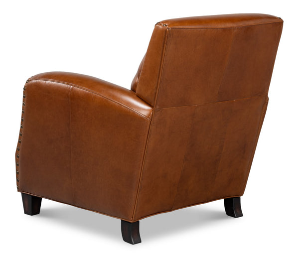 Sarreid Taft Chair - Luxurious Vintage Havana Leather With Dark Brown Hardwood Frame For Timeless Elegance Brown  53258
